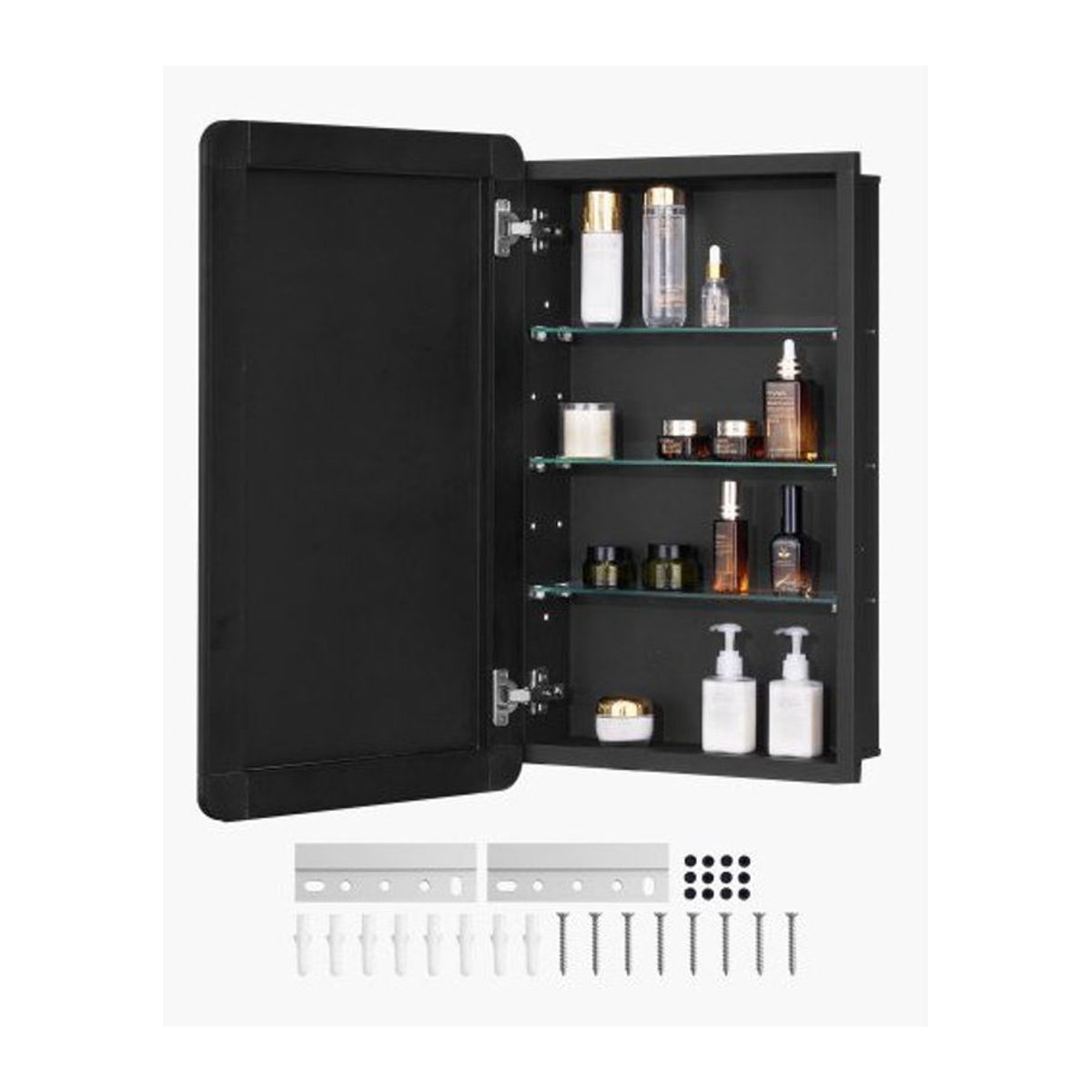 VEVOR Spiegelschrank für das Badezimmer mit Aluminiumrahmen, Einzelspiegel und verstellbaren Glasböden, Einbau- und Wandmontage, B/T/H: 42 x 12,5 x 70 cm - Bild 1