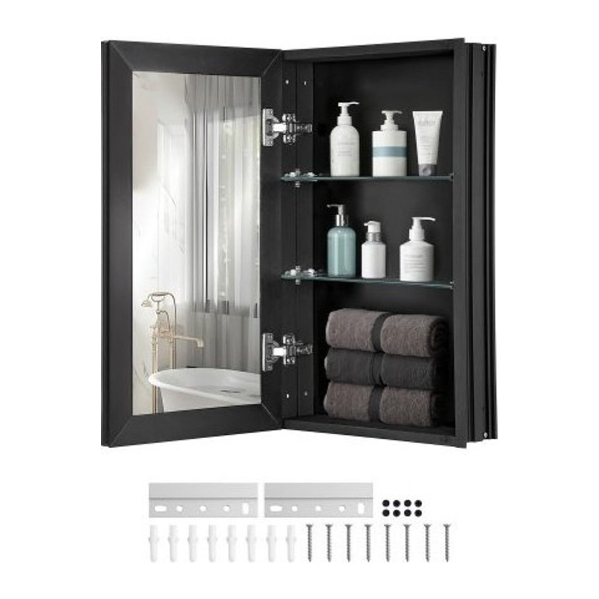 VEVOR Spiegelschrank mit Doppelspiegel und verstellbaren Glasböden für das Badezimmer, Aluminiumrahmen, B/T/H: 35,5 x 13,5 x 61 cm - Bild 1