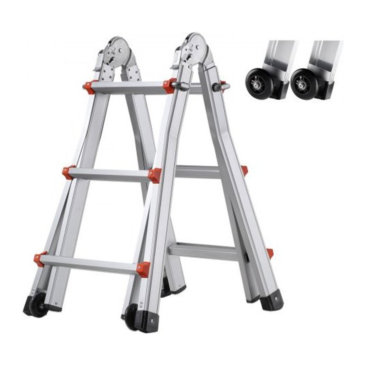 VEVOR Teleskopleiter als A-Rahmen aus Aluminium in Alufarben, kompakte Ausziehleiter 2880 mm, tragbare zusammenklappbare Mehrzweckleiter und Anlegeleiter für Innen- und Außenbereiche, belastbar bis 150 kg - Bild 1