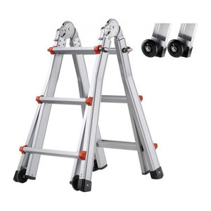 VEVOR Teleskopleiter als A-Rahmen aus Aluminium in Alufarben, kompakte Ausziehleiter 2880 mm, tragbare zusammenklappbare Mehrzweckleiter und Anlegeleiter für Innen- und Außenbereiche, belastbar bis 150 kg