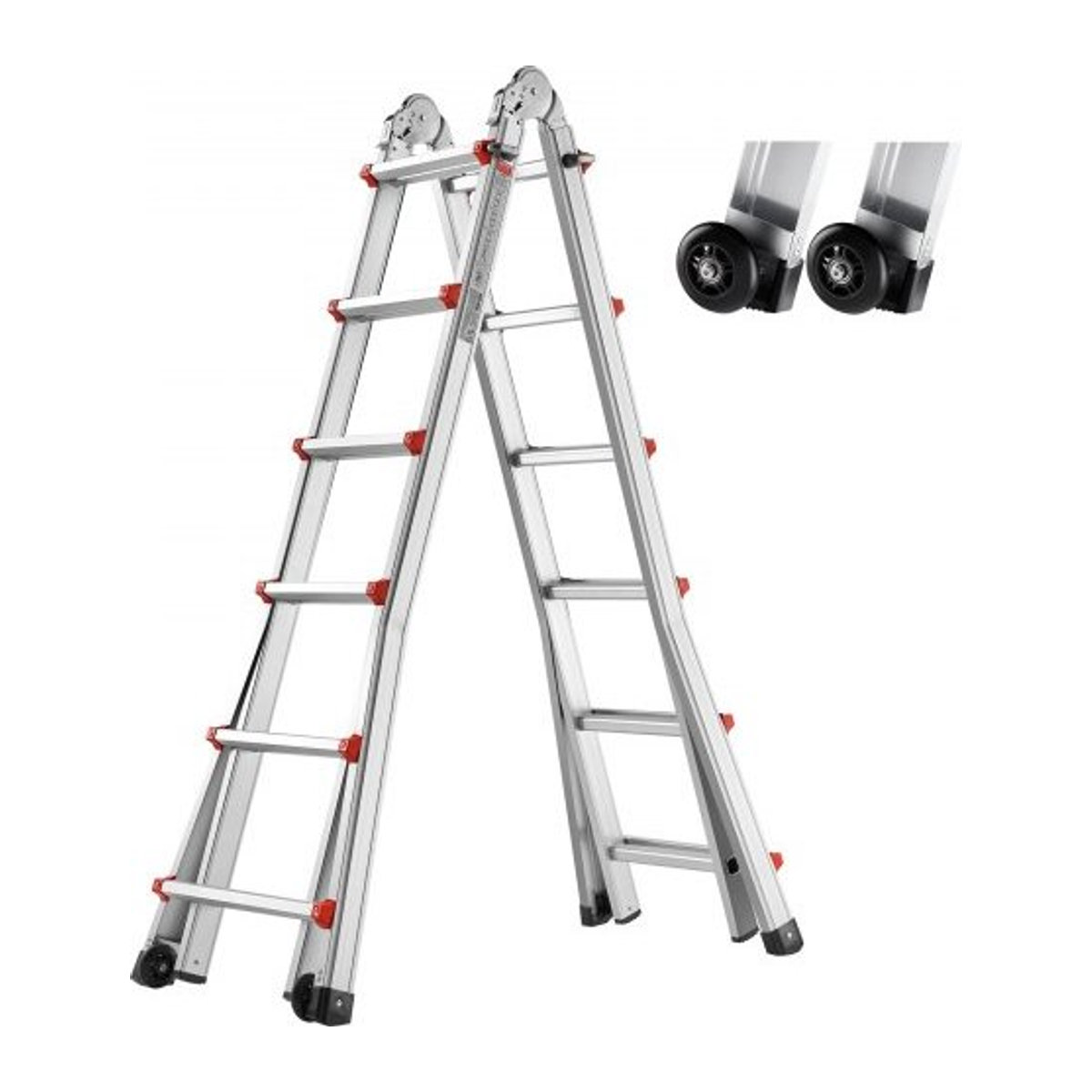 VEVOR Teleskopleiter aus Aluminium in Alufarben, Mehrzweck-Klappleiter als A-Rahmen, Stehleiter und Anlegeleiter mit 150 kg Tragkraft, Höhe: 6230 mm - Bild 1