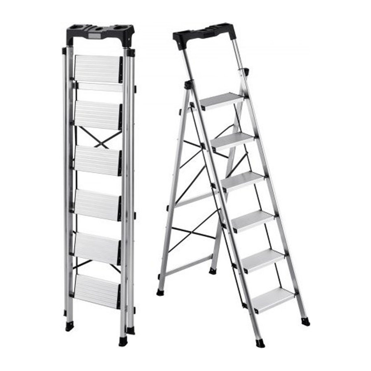 VEVOR Trittleiter 6 Stufen aus Aluminium in Silber und Schwarz mit Anti-Rutsch-Stufen und Handgriff, Tragkraft 150 kg - Bild 1