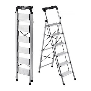 VEVOR Trittleiter 6 Stufen aus Aluminium in Silber und Schwarz mit Anti-Rutsch-Stufen und Handgriff, Tragkraft 150 kg