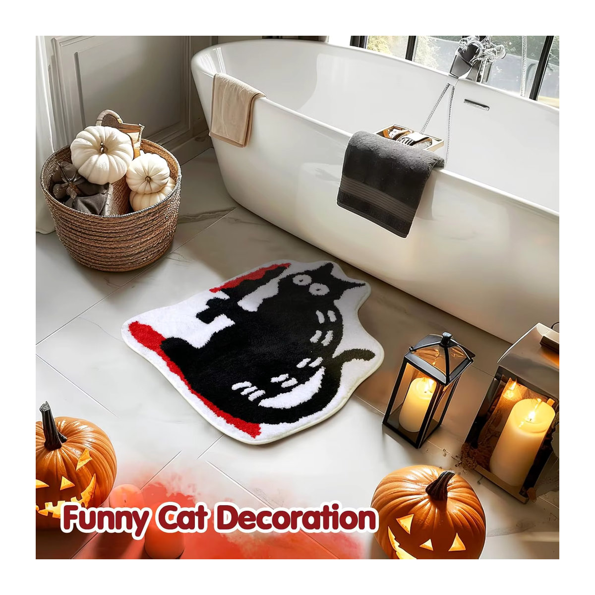 VIAKMA Badezimmermatte mit Mord-Katze Motiv für Halloween, rutschfest und saugfähig, weiche Fußmatte für Badezimmer und Küche - Bild 2