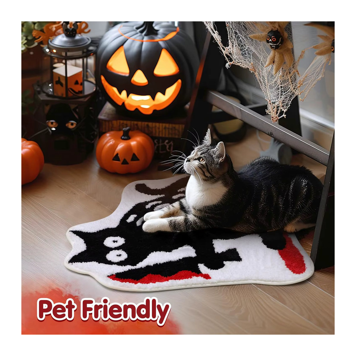 VIAKMA Badezimmermatte mit Mord-Katze Motiv für Halloween, rutschfest und saugfähig, weiche Fußmatte für Badezimmer und Küche - Bild 3