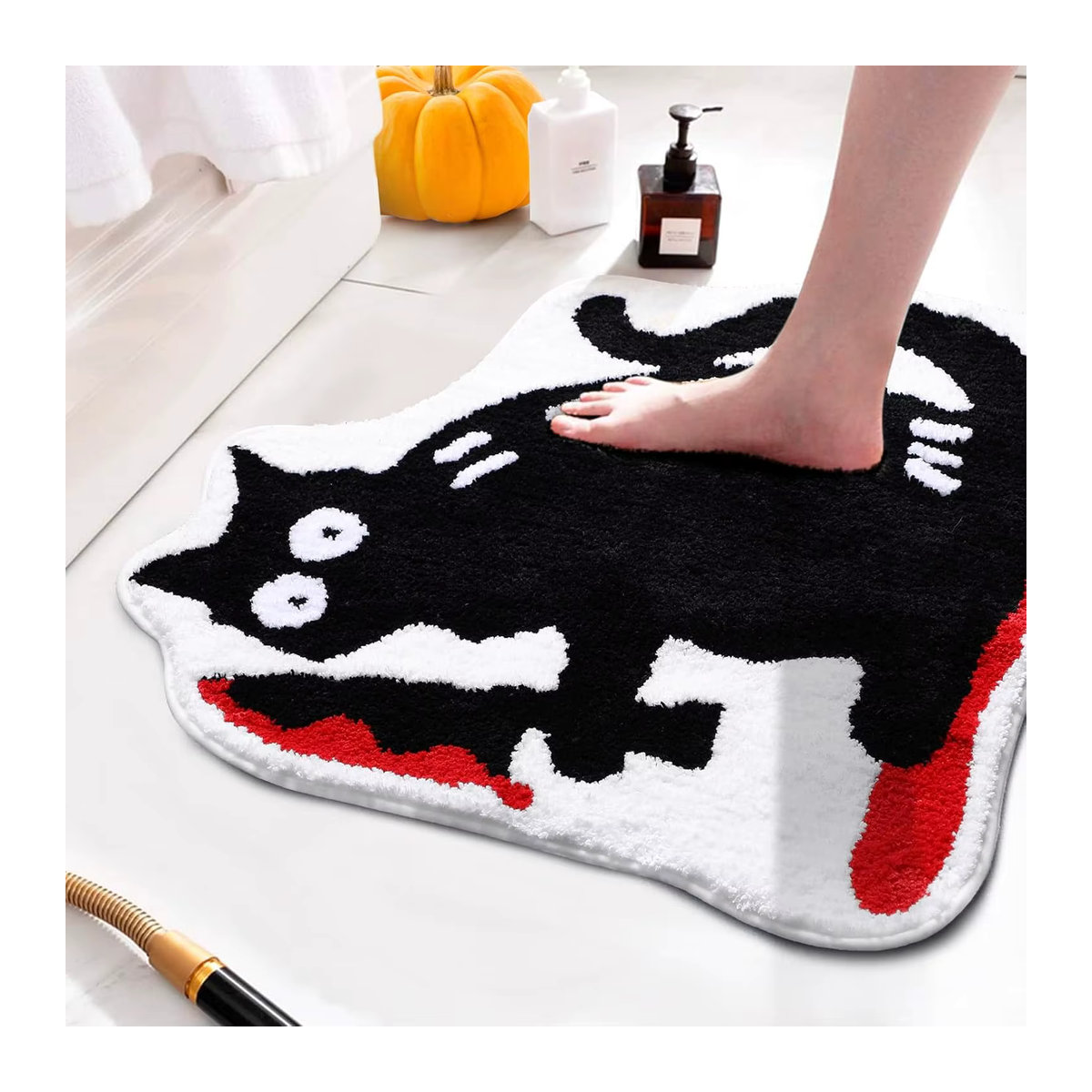 VIAKMA Badezimmermatte mit Mord-Katze Motiv für Halloween, rutschfest und saugfähig, weiche Fußmatte für Badezimmer und Küche - Bild 4
