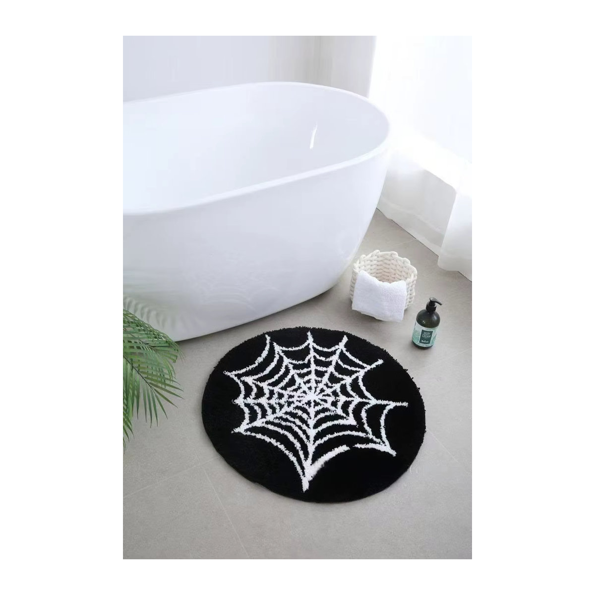VIAKMA Halloween runder Spinnennetz-Teppich in Schwarz, rutschfeste und saugfähige Bodenmatte für Badezimmer, Schlafzimmer und Heimdekoration - Bild 2