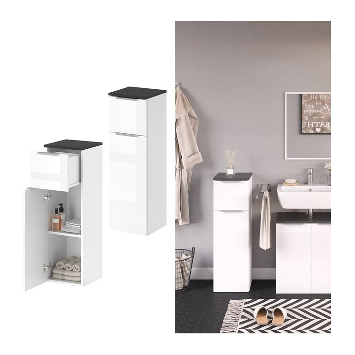 Vicco Badmidischrank Otis in Weiß und Anthrazit, moderner Badezimmerschrank mit Drehtüren, B: 30 cm, H: 95 cm - Bild 1