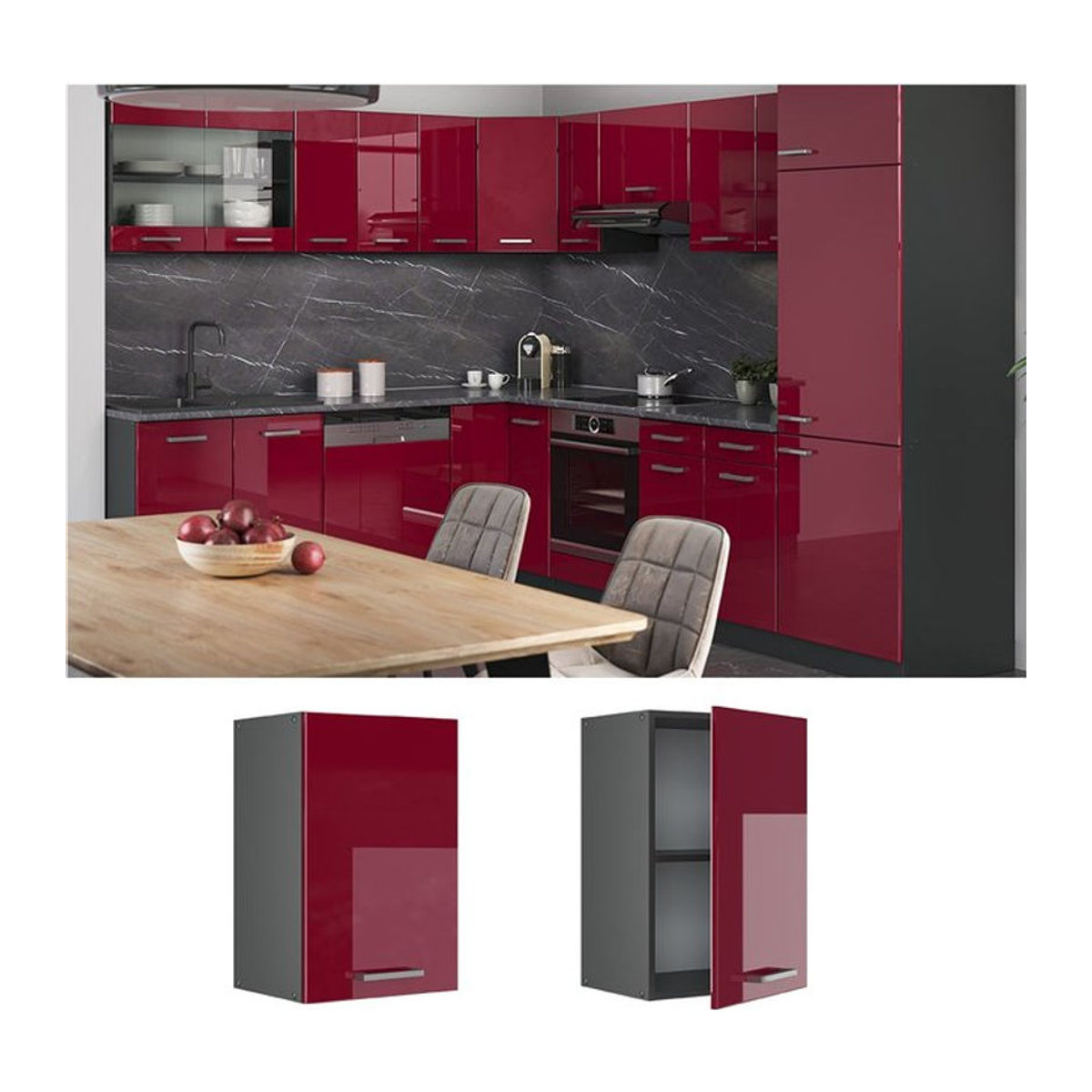 Vicco Hängeschrank R-Line Modern in Anthrazit und Rot mit Drehtüren, Breite: 40 cm, Höhe: 60 cm, Tiefe: 31 cm - Bild 1