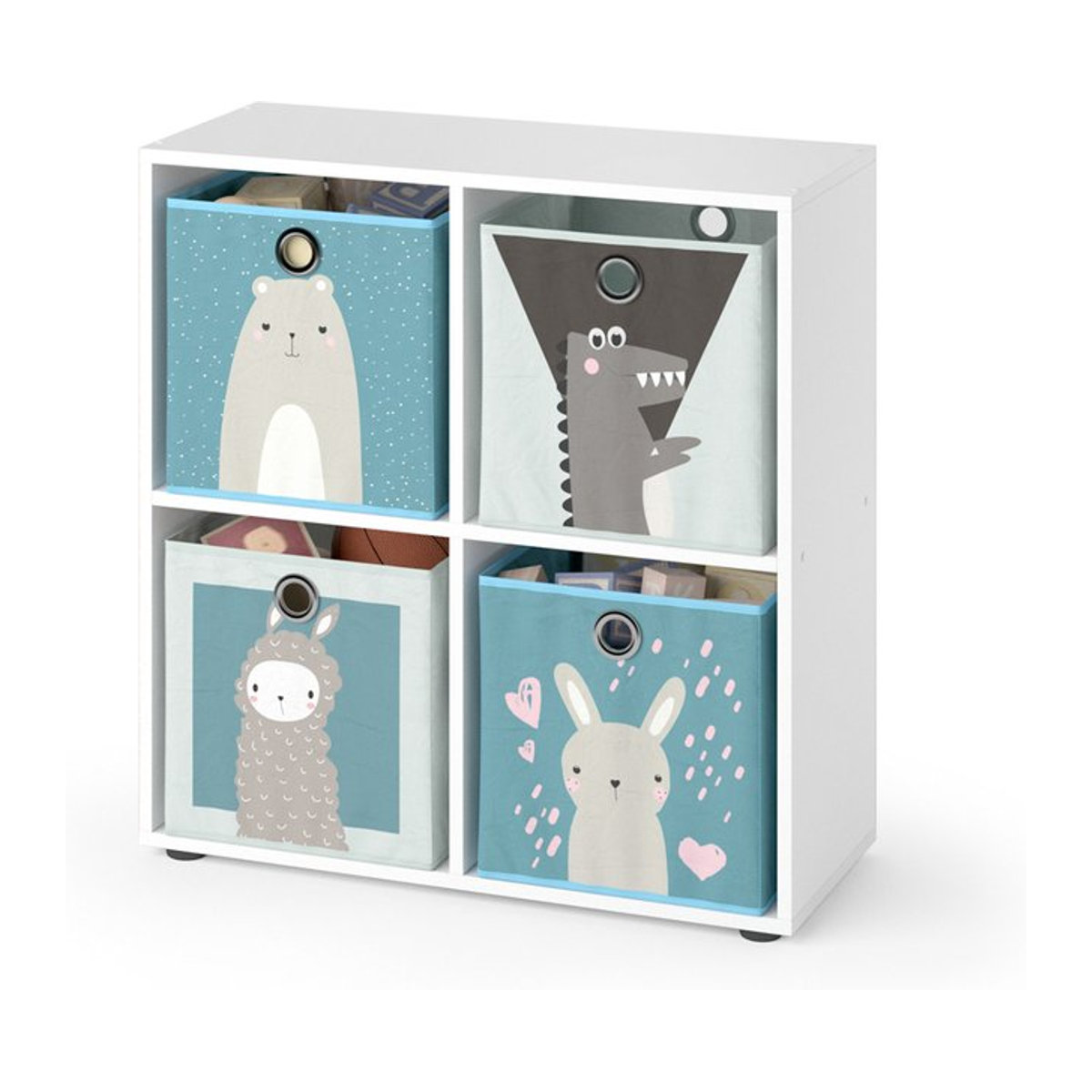 Vicco Kinderregal Tetra in Weiß, Grau und Blau aus Holzwerkstoff mit 4 Faltboxen, B: 72 cm, H: 72,6 cm, T: 29 cm - Bild 2