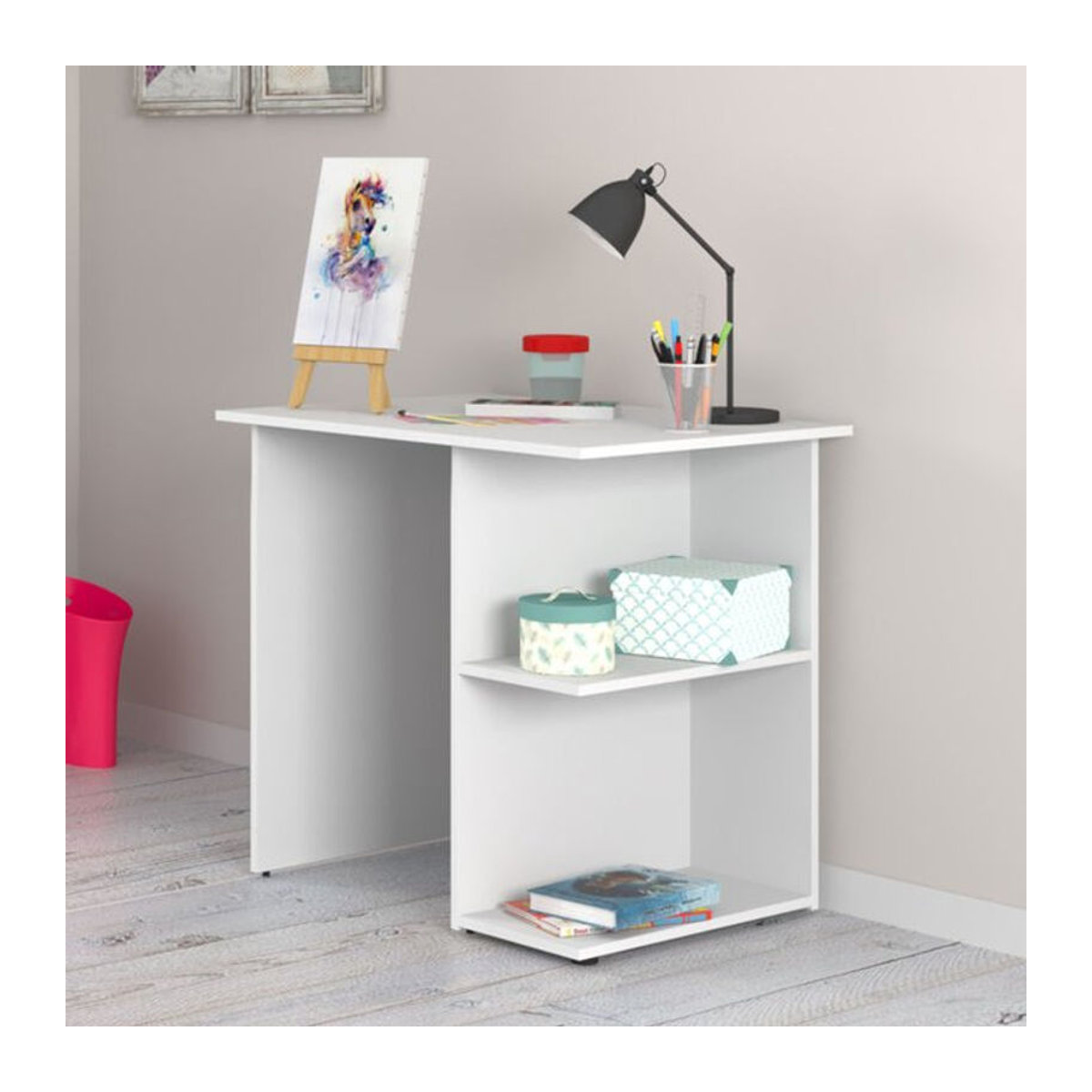 Vicco Schreibtisch Simple Kinderschreibtisch aus Holzwerkstoff, Weiß, B: 82 cm, T: 60 cm, H: 76 cm - Bild 2