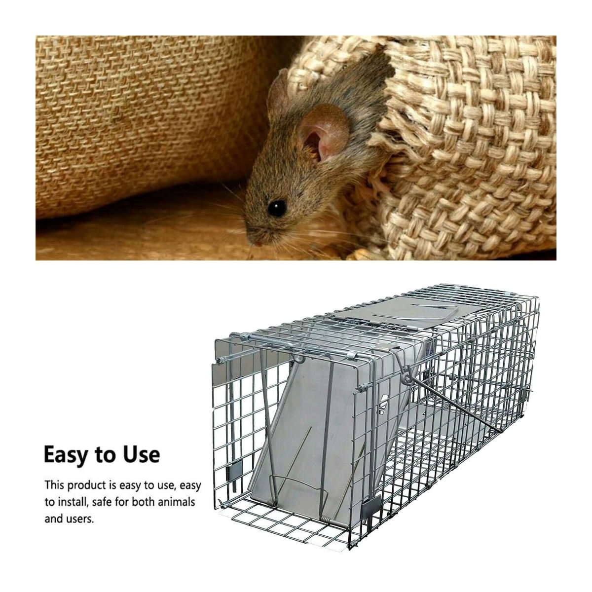 VickyHome Faltbarer Tierfallenkäfig aus Metall in Alufarben, Live-Catch für Mäuse und Ratten, B/H/T: 61 x 21 x 19 cm - Bild 3