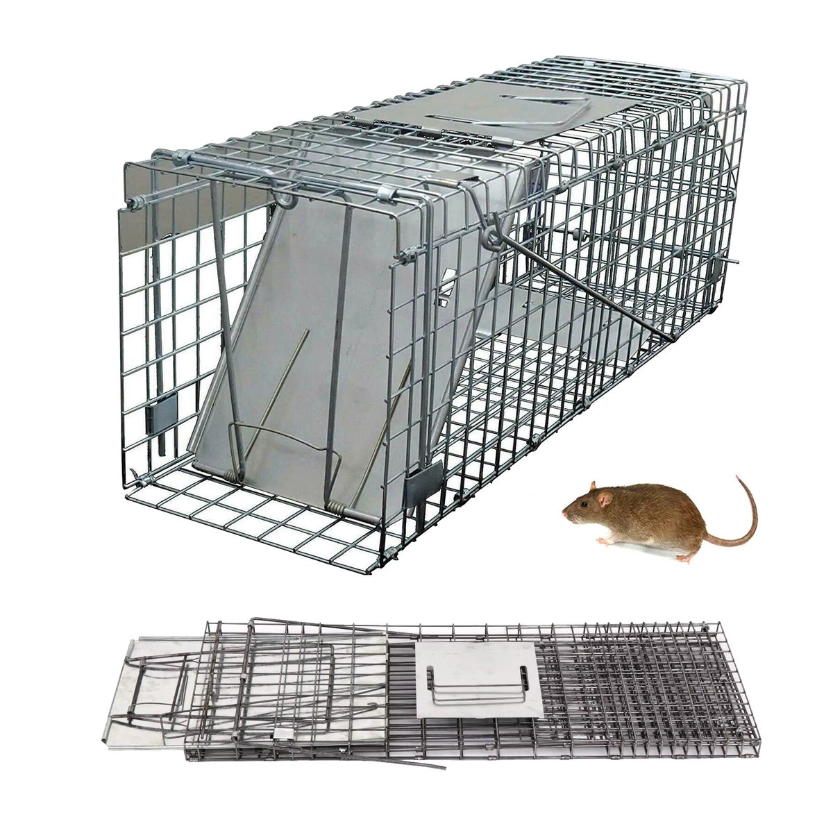 VickyHome Faltbarer Tierfallenkäfig aus Metall in Alufarben, Live-Catch für Mäuse und Ratten, B/H/T: 61 x 21 x 19 cm - Bild 4