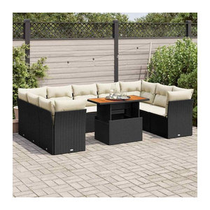 Vidaxl 10-tlg. Garten-Sofagarnitur mit Kissen aus Polyrattan und Stahl in Schwarz