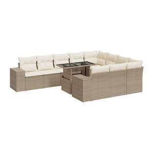 Vidaxl 11-tlg. Garten-Sofagarnitur aus Polyrattan mit Kissen in Beige