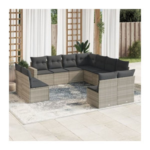 Vidaxl 11-tlg. Garten-Sofagarnitur mit Kissen aus Polyrattan in Grau