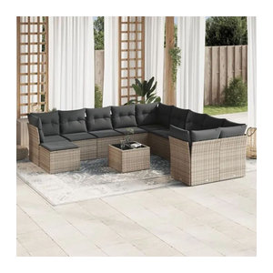 Vidaxl 12-tlg. Garten-Sofagarnitur aus Polyrattan mit Kissen in Grau und Anthrazit