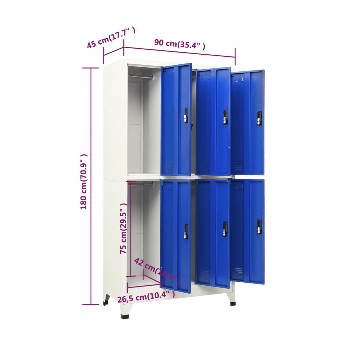 Vidaxl Abschließbarer Schrank aus Stahl in Grau-Blau mit modernem Design, B/T/H: 90 x 45 x 180 cm - Bild 2