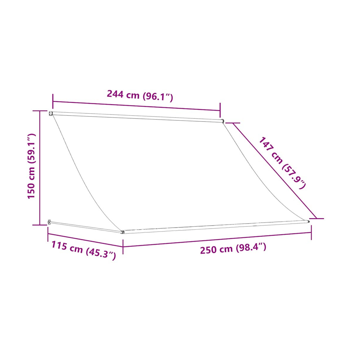 Vidaxl Markise zum Einrollen, B: 250 cm, H: 150 cm, Cremefarben - Bild 2