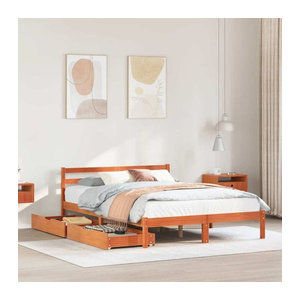 Vidaxl Massivholzbett aus Kiefer im Landhausstil, Braun, B/T/H: 120 x 190 cm