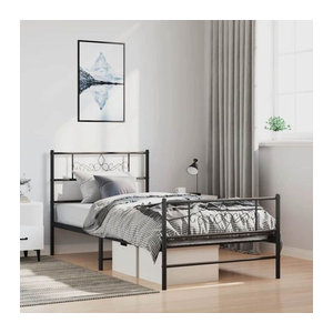 Vidaxl Metallbett im klassischen Design mit Kopf- und Fußteil, Schwarz, B: 100 cm, L: 190 cm
