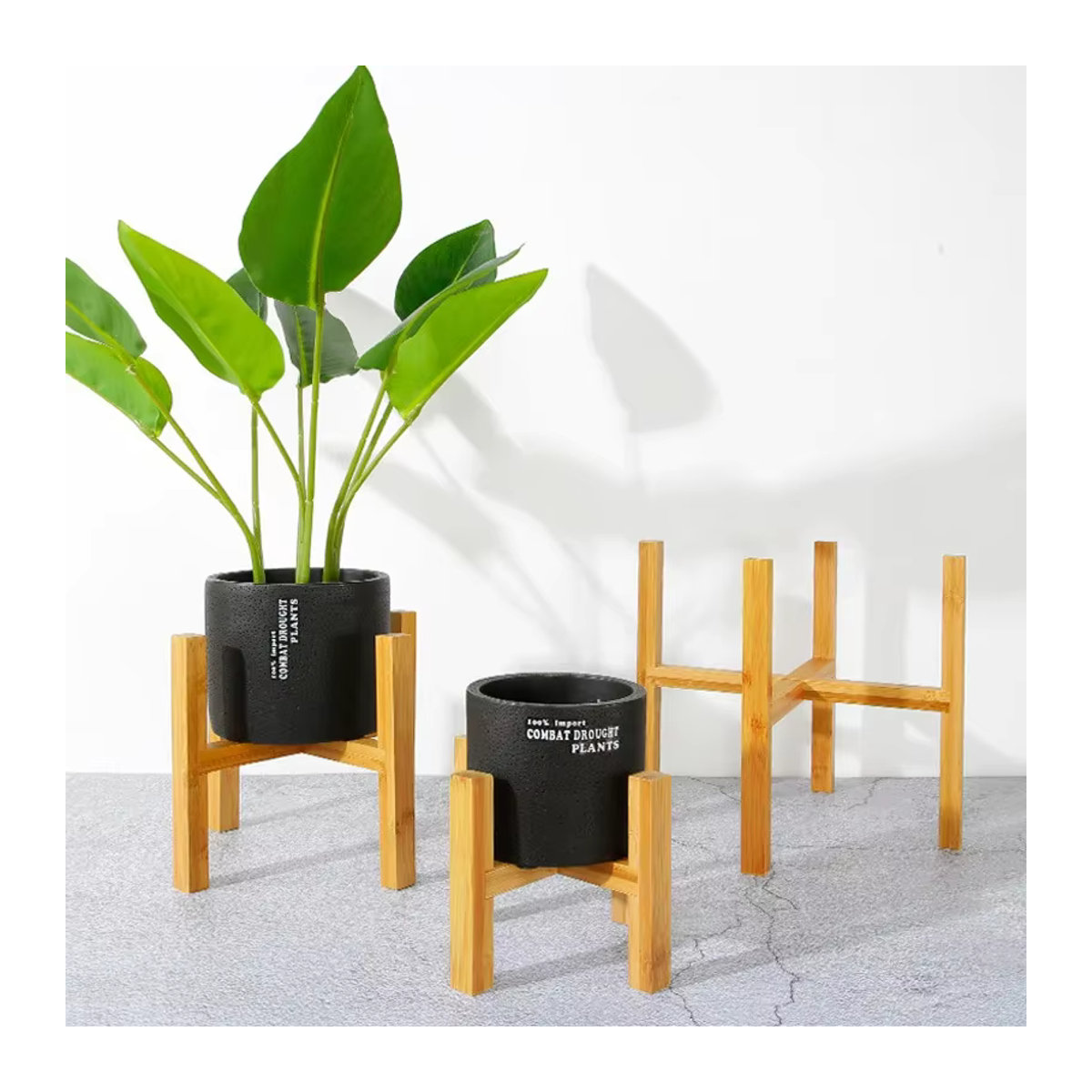 VIE LENTE Blumentopf Ständer aus Holz in Braun, Skandinavisches Pflanzenregal für Bonsai und Zimmerpflanzen, Rechteckiges Holztablett-Rack, Freistehend - Bild 3