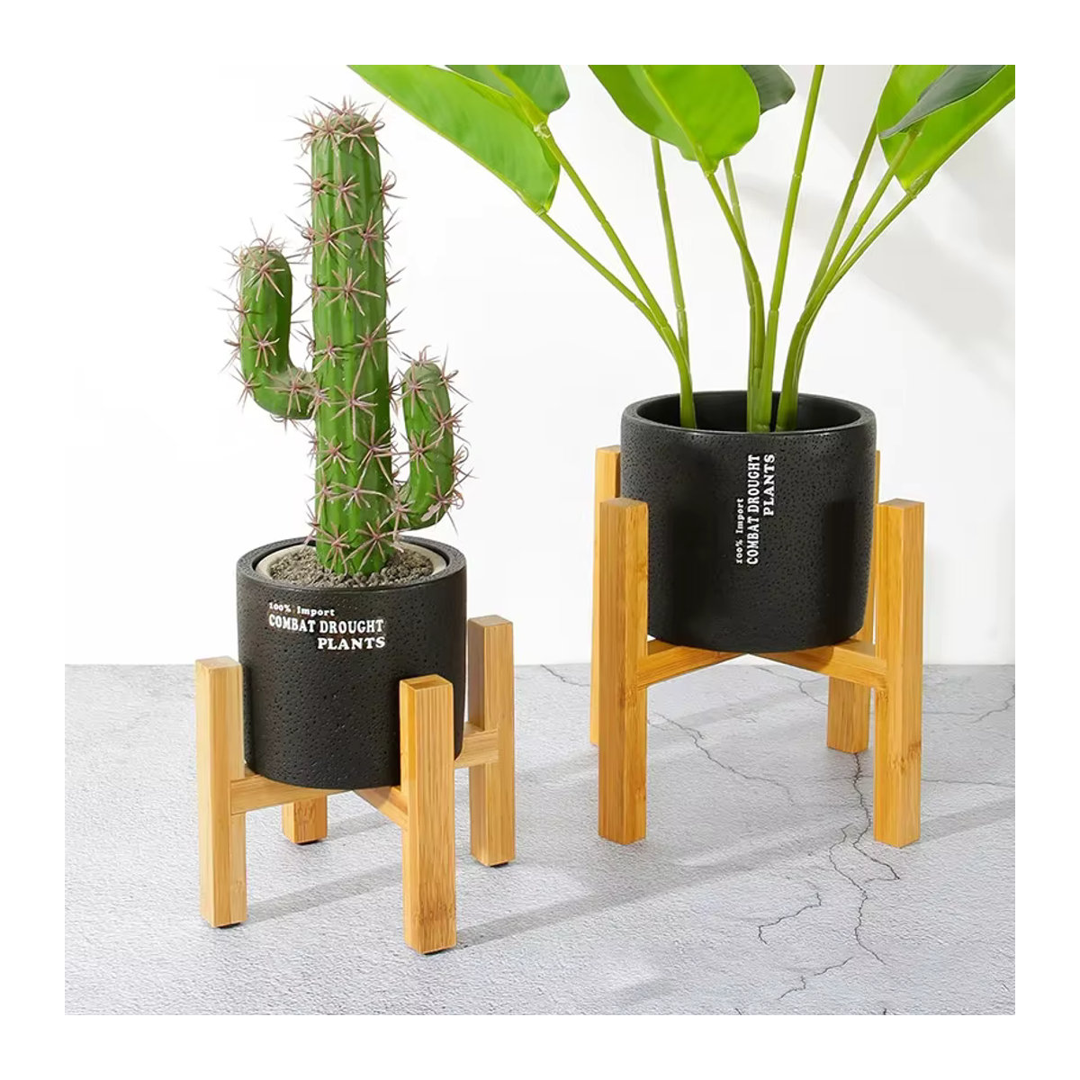VIE LENTE Blumentopf Ständer aus Holz in Braun, Skandinavisches Pflanzenregal für Bonsai und Zimmerpflanzen, Rechteckiges Holztablett-Rack, Freistehend - Bild 4