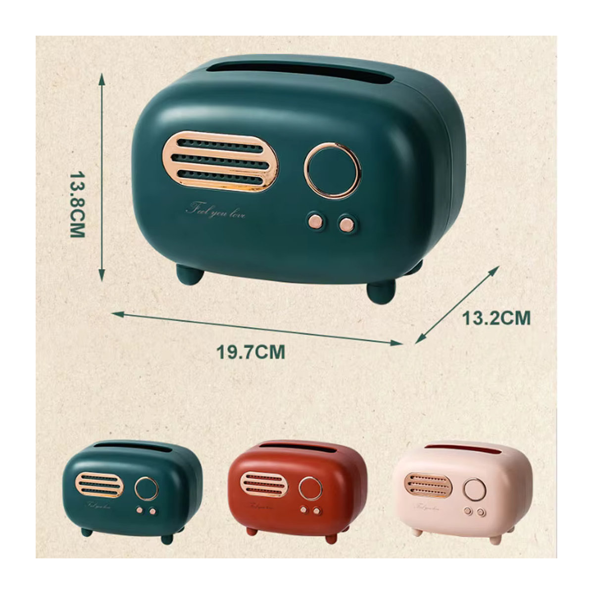 VIE LENTE Retro Radio Taschentuchspender Vintage Design in Grün aus Kunststoff - Bild 4