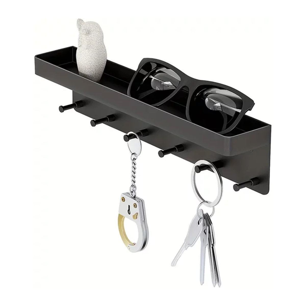 VIE LENTE Wandregal Organizer mit 6 Haken für Küche und Bad, Minimalistisch, Weiß oder Schwarz - Bild 1
