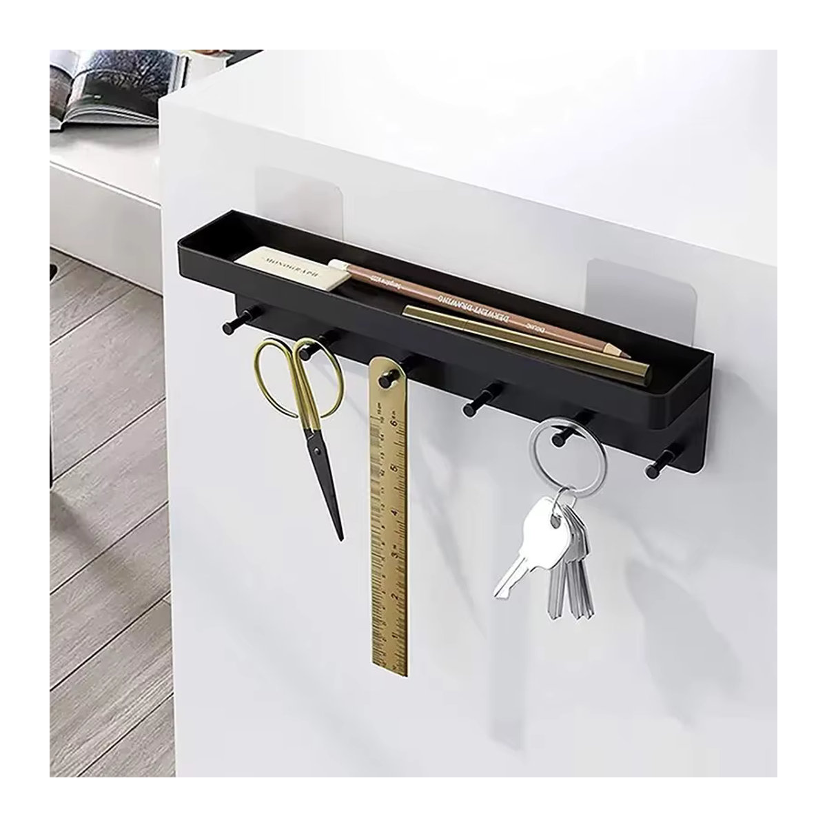 VIE LENTE Wandregal Organizer mit 6 Haken für Küche und Bad, Minimalistisch, Weiß oder Schwarz - Bild 3