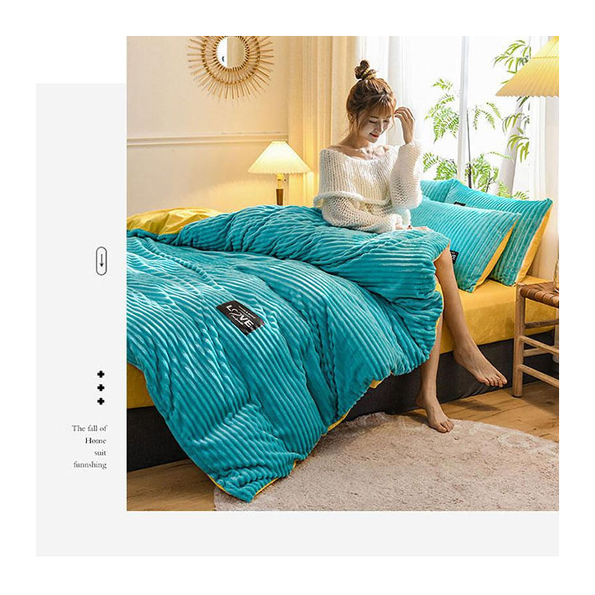 Vierteiliges Flanell Bettwäsche-Set aus verdicktem Samt und Plüsch für den Winter inklusive Decke und Kissenbezügen in Twin-Größe - Bild 2