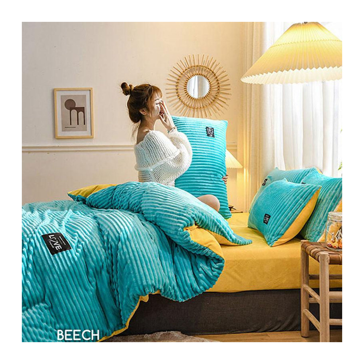 Vierteiliges Flanell Bettwäsche-Set aus verdicktem Samt und Plüsch für den Winter inklusive Decke und Kissenbezügen in Twin-Größe - Bild 3