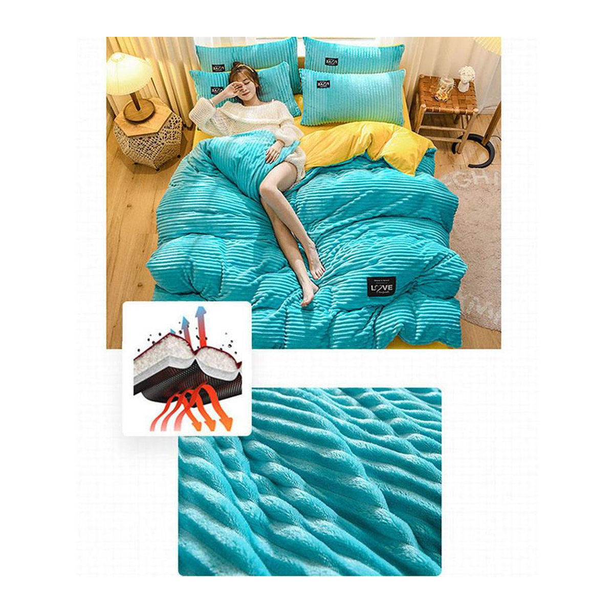 Vierteiliges Flanell Bettwäsche-Set aus verdicktem Samt und Plüsch für den Winter inklusive Decke und Kissenbezügen in Twin-Größe - Bild 4