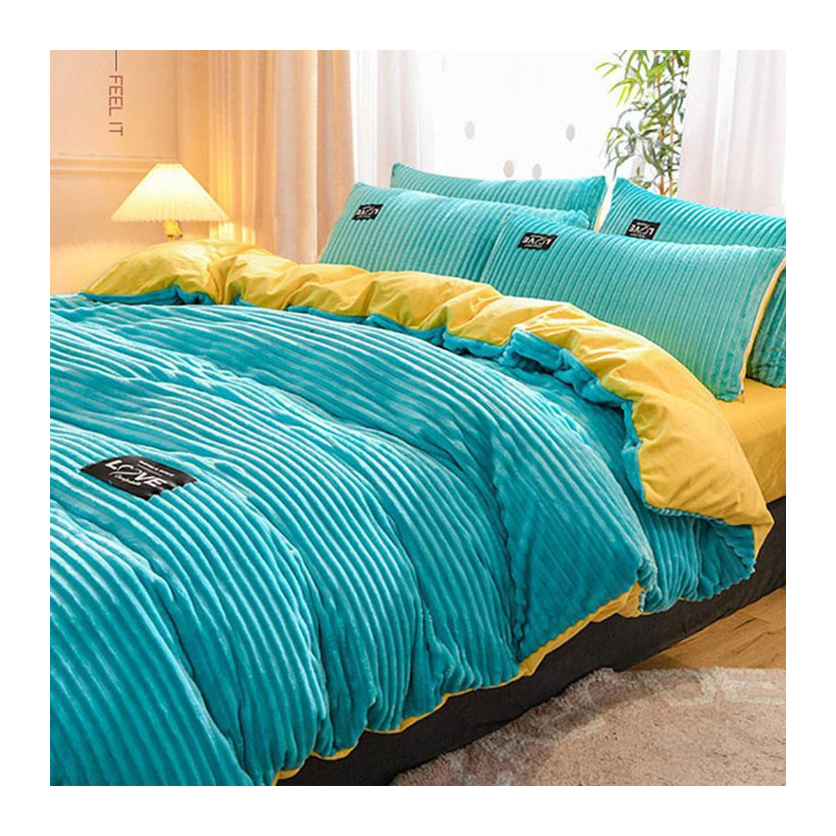 Vierteiliges Flanell Bettwäsche-Set aus verdicktem Samt und Plüsch für den Winter inklusive Decke und Kissenbezügen in Twin-Größe - Bild 10