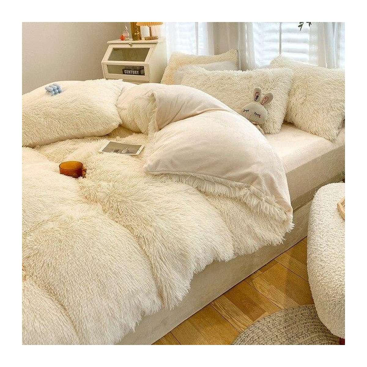 Vierteiliges Nerz-Samt-Bettwäsche-Set in Weiß mit warmer Fleece-Decke für Queen-Betten - Bild 1