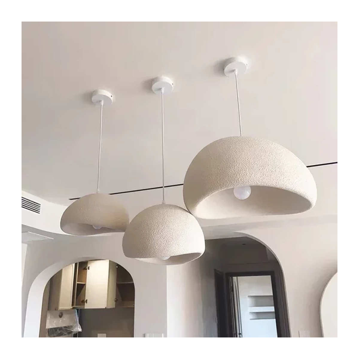 VIGOUS Kronleuchter im skandinavischen Wabi-Sabi-Stil in Beige mit Beton-Optik für Wohnzimmer und Esszimmer - Bild 1