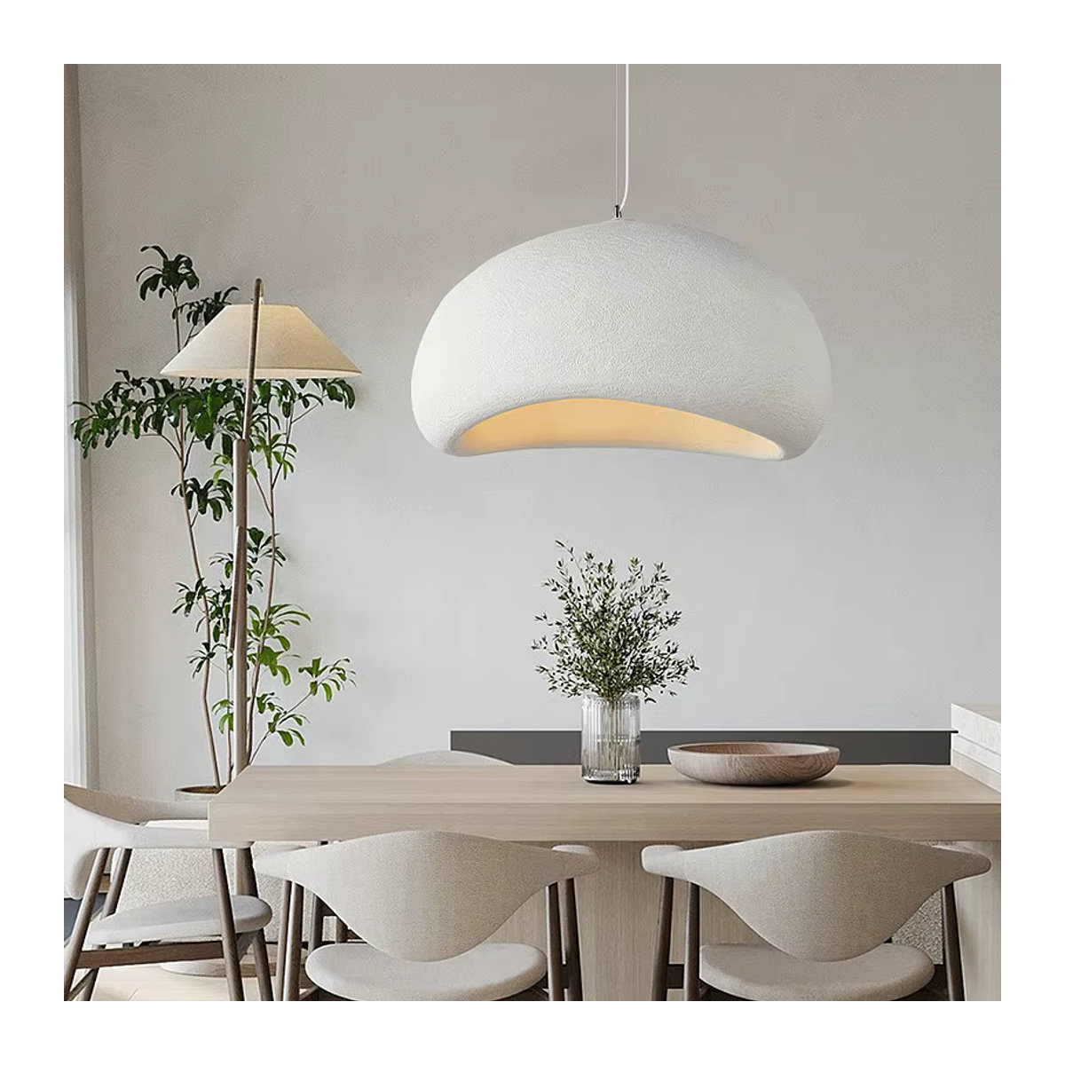 VIGOUS Kronleuchter im skandinavischen Wabi-Sabi-Stil in Beige mit Beton-Optik für Wohnzimmer und Esszimmer - Bild 2