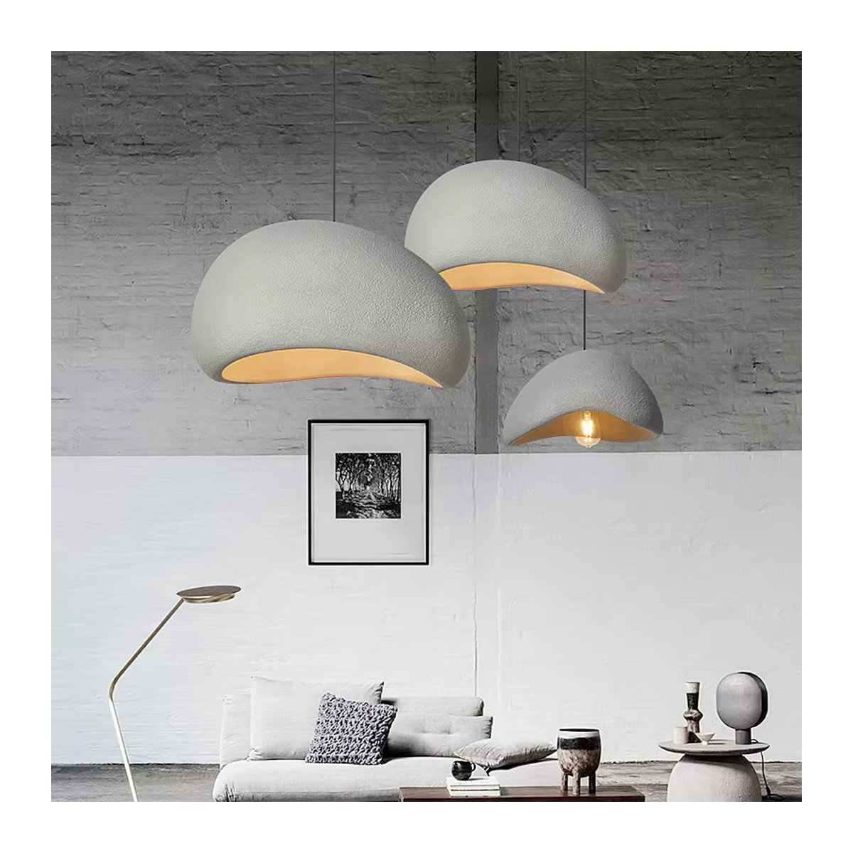 VIGOUS Kronleuchter im skandinavischen Wabi-Sabi-Stil in Beige mit Beton-Optik für Wohnzimmer und Esszimmer - Bild 4
