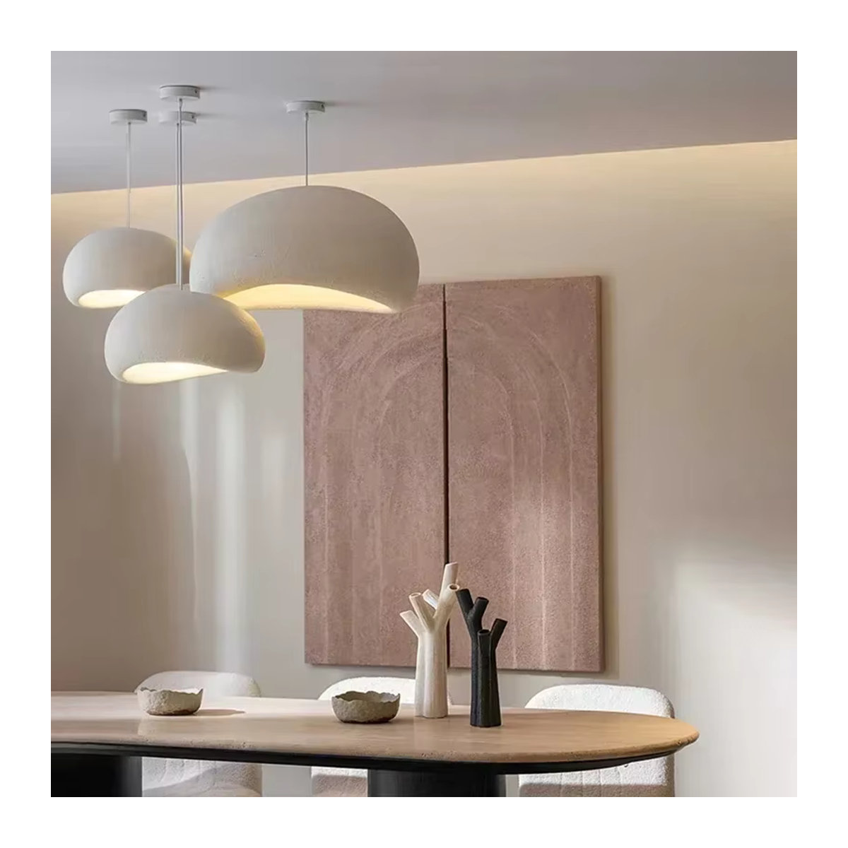VIGOUS Kronleuchter im skandinavischen Wabi-Sabi-Stil in Beige mit Beton-Optik für Wohnzimmer und Esszimmer - Bild 5