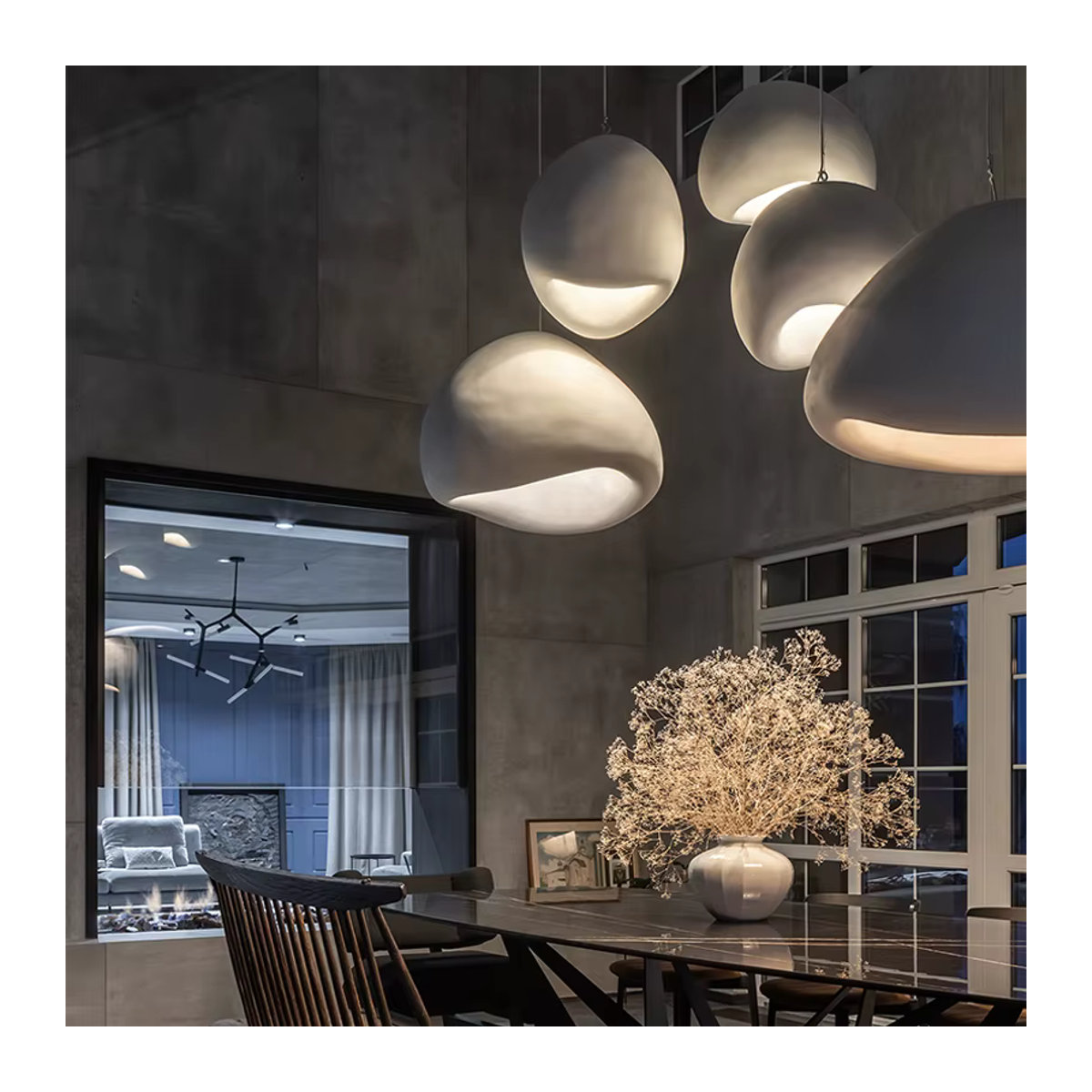 VIGOUS Kronleuchter im skandinavischen Wabi-Sabi-Stil in Beige mit Beton-Optik für Wohnzimmer und Esszimmer - Bild 6