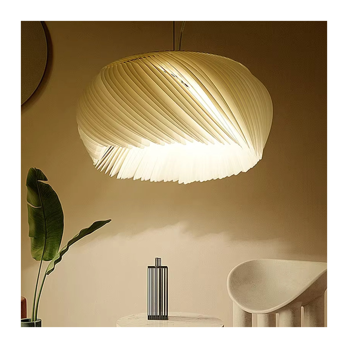 VIGOUS Skandinavische LED Pendelleuchte aus Papier in Weiß für Schlafzimmer, Esszimmer und Arbeitszimmer - Bild 2