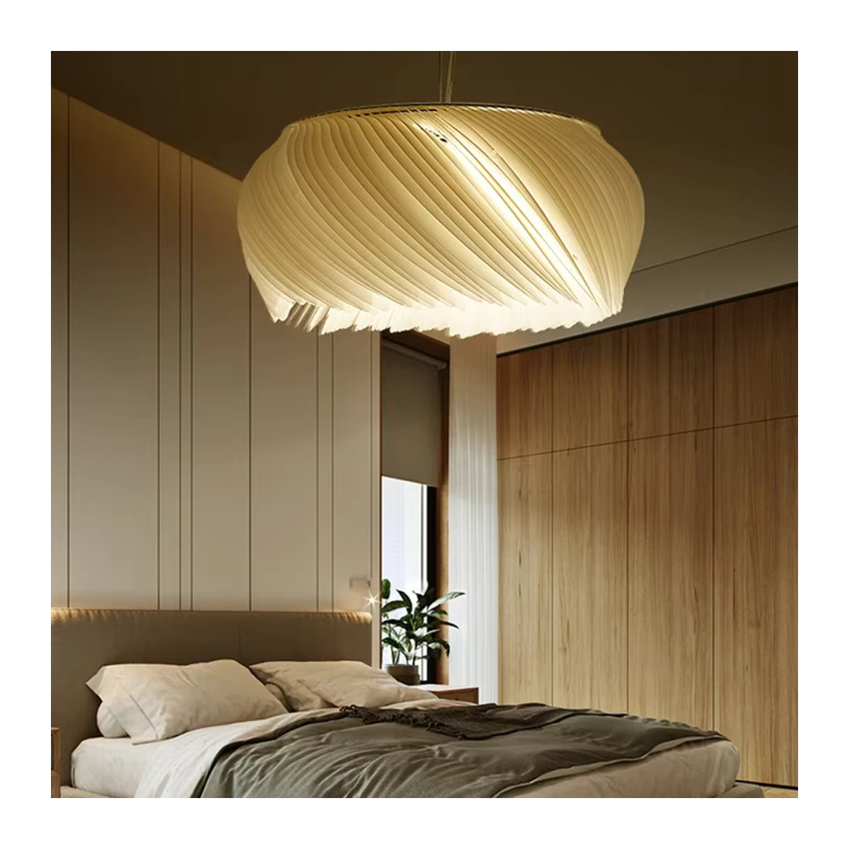 VIGOUS Skandinavische LED Pendelleuchte aus Papier in Weiß für Schlafzimmer, Esszimmer und Arbeitszimmer - Bild 3