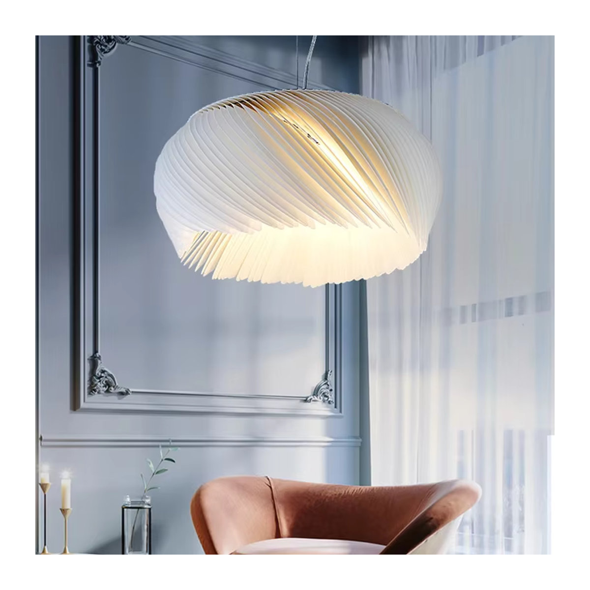 VIGOUS Skandinavische LED Pendelleuchte aus Papier in Weiß für Schlafzimmer, Esszimmer und Arbeitszimmer - Bild 4