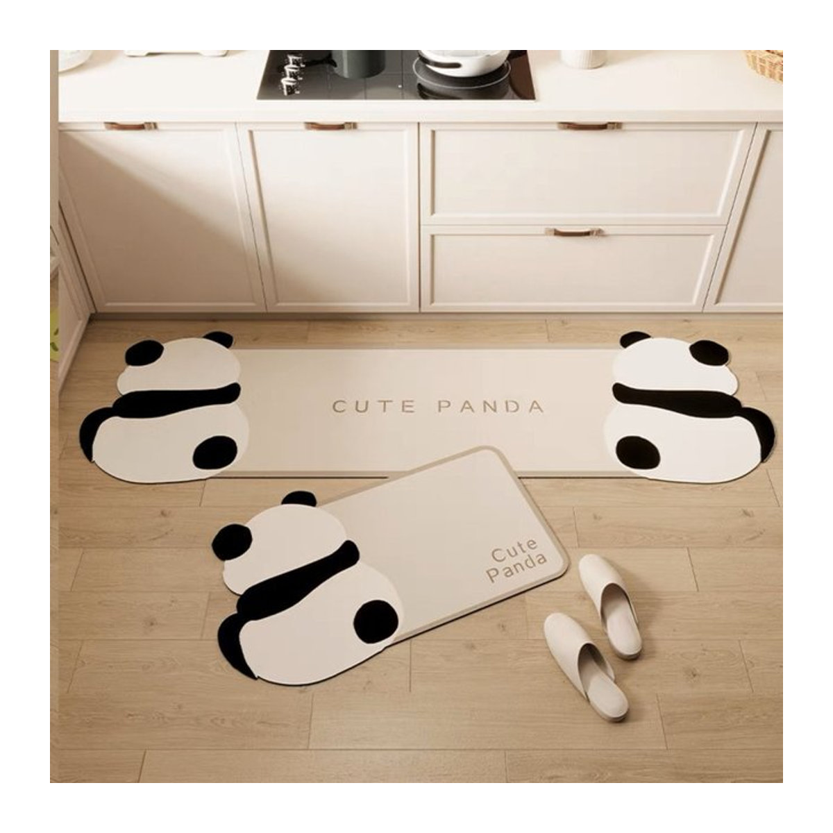 VIKAMA 2-teiliges Cartoon-Panda-Teppich-Set in Weiß, saugfähig und rutschfest für Küche und Badezimmer - Bild 1