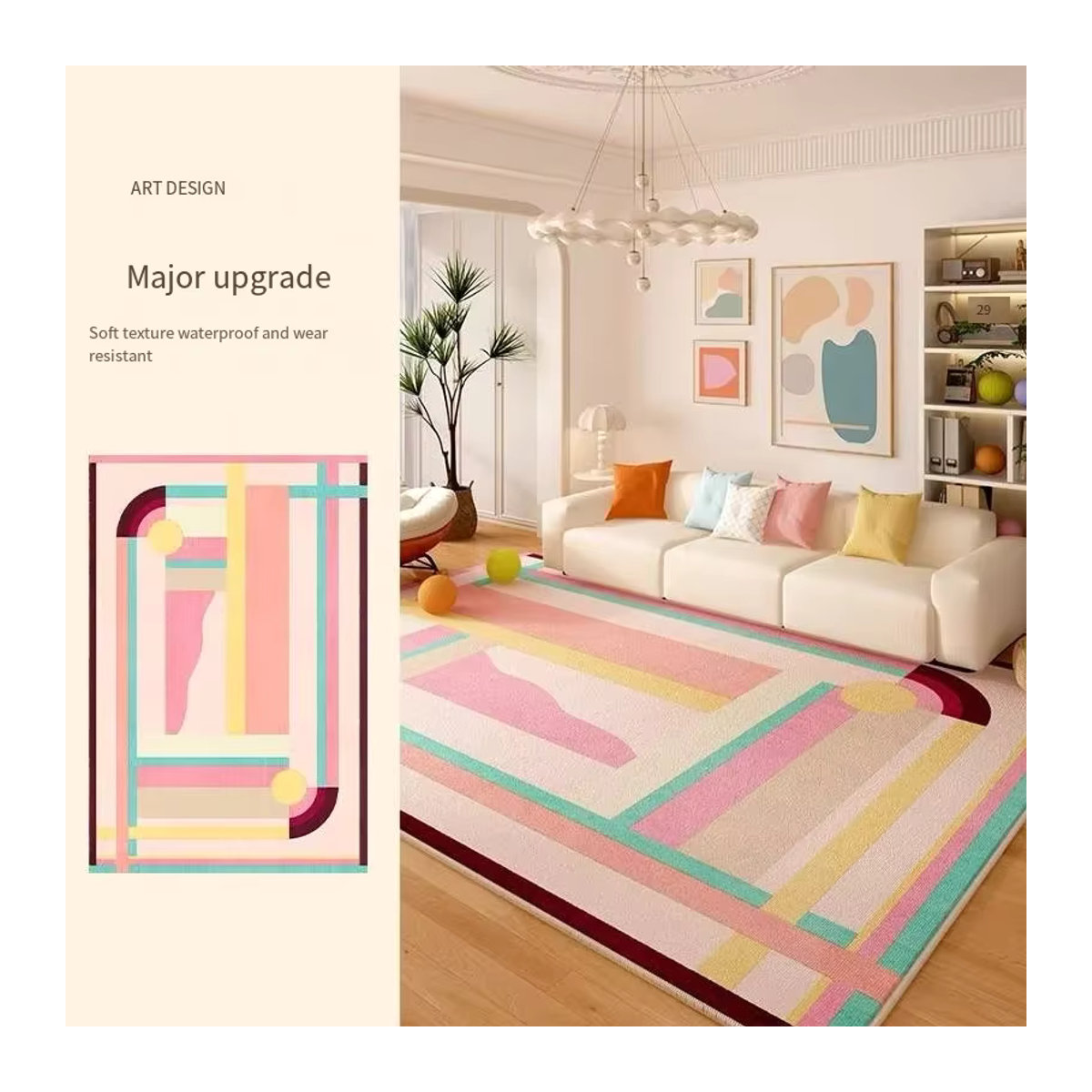VIKAMA Abstrakter Wohnzimmer-Teppich im Dopamin-Design, multicolor, wasserdicht und rutschfest - Bild 2