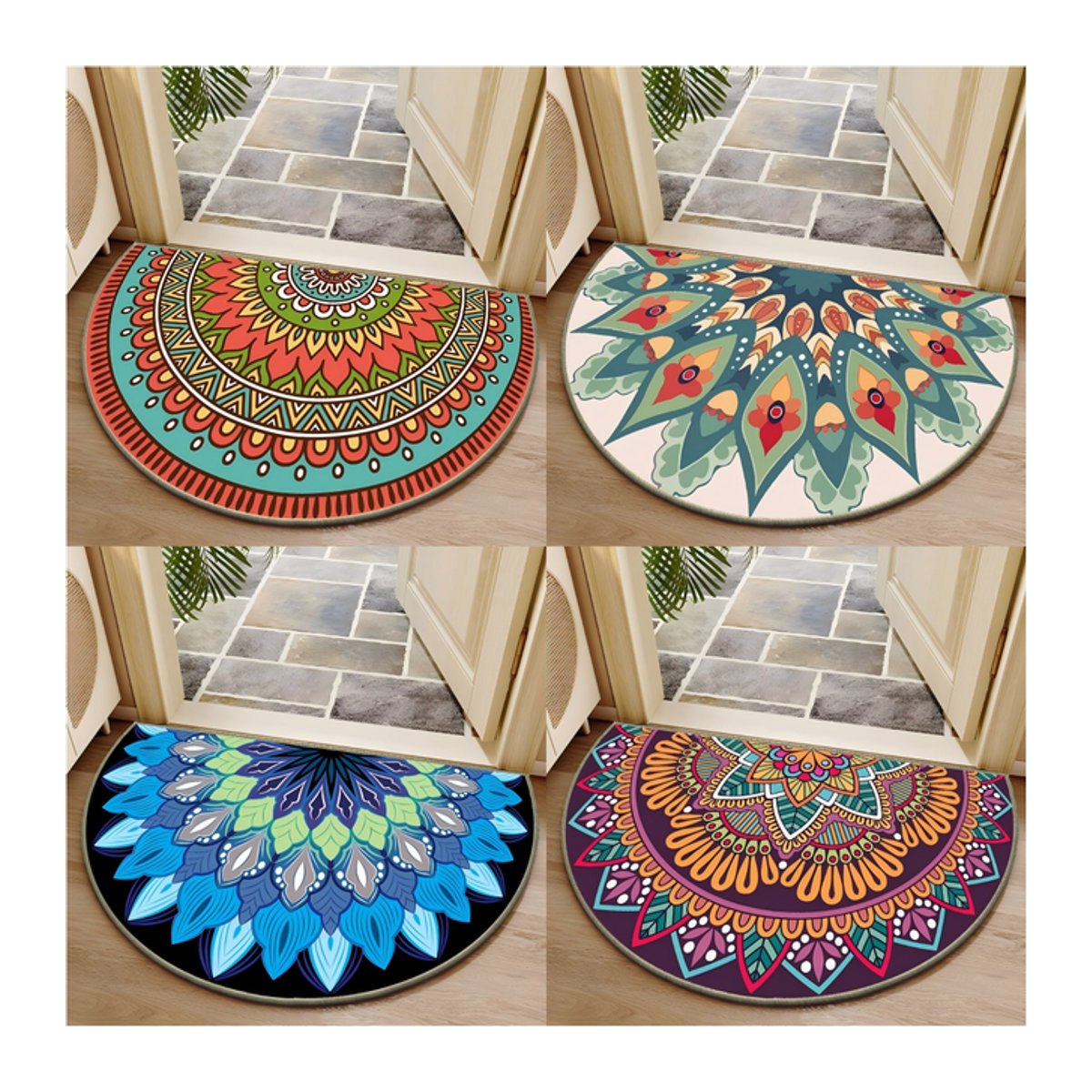 VIKAMA Bohemian Halbkreis Vintage Kristall Samt Fußmatte für Wohnzimmer und Eingangsbereich - Bild 1
