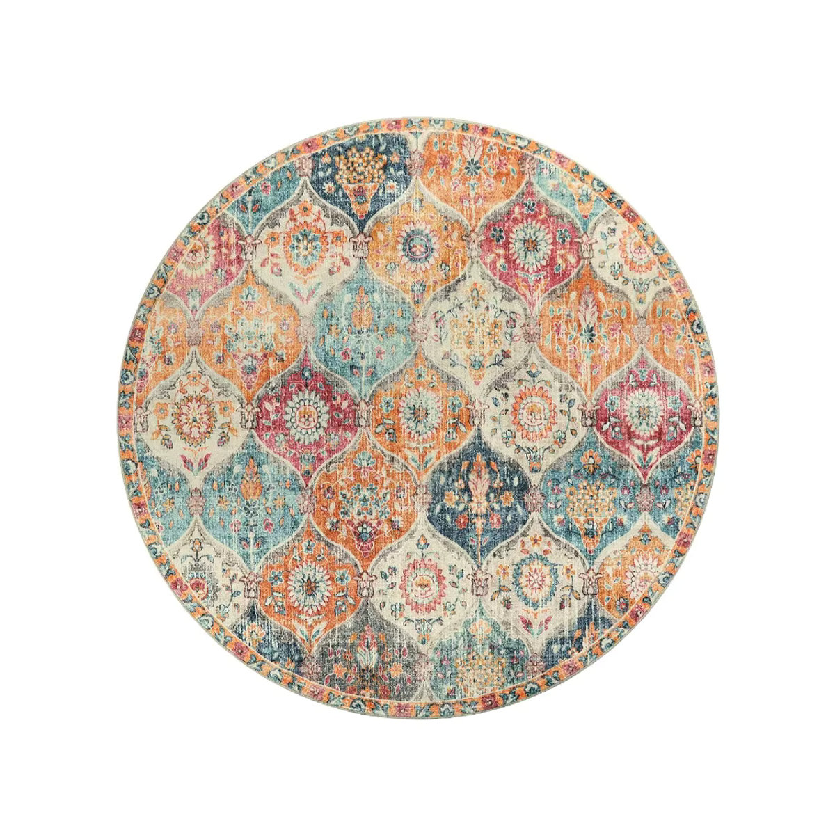 VIKAMA Böhmischer runder Teppich in Multicolor, rutschfester Retro-Bodenmatte für Wohnzimmer, Schlafzimmer und Kinderzimmer - Bild 2