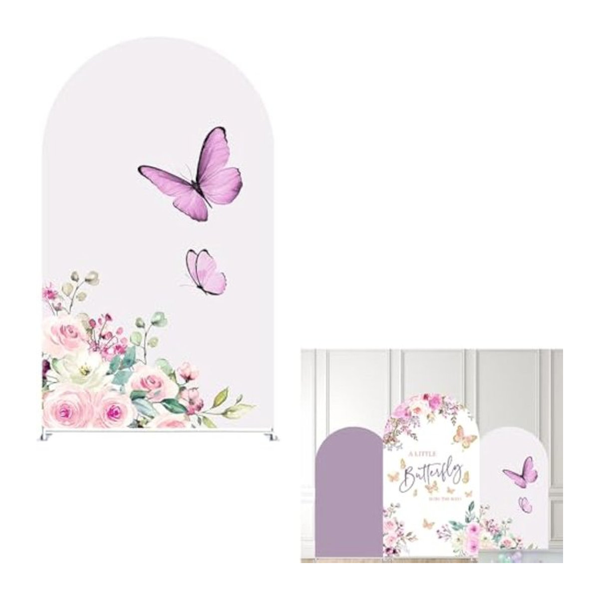 VIKAMA Doppelseitige Bogenrahmen Abdeckung mit Schmetterling-Motiv in Lila für deine Geburtstagsparty, B/H: 120 x 50 cm - Bild 1