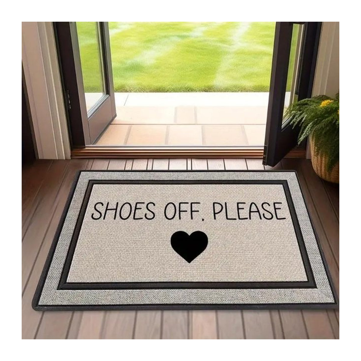 VIKAMA Eingangsmatte mit Aufdruck Schuhe ausziehen bitte, schmutzabweisende Teppichmatte für Flur und Schlafzimmer, B/B: 40 x 60 cm - Bild 1