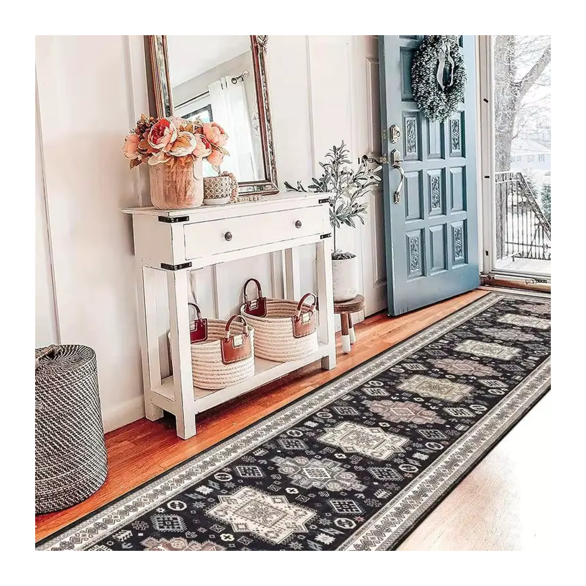 VIKAMA Flurläufer Teppich im Vintage-Design mit Anti-Rutsch-Streifen für Wohnzimmer, Eingang, Korridor und Küche - Bild 3